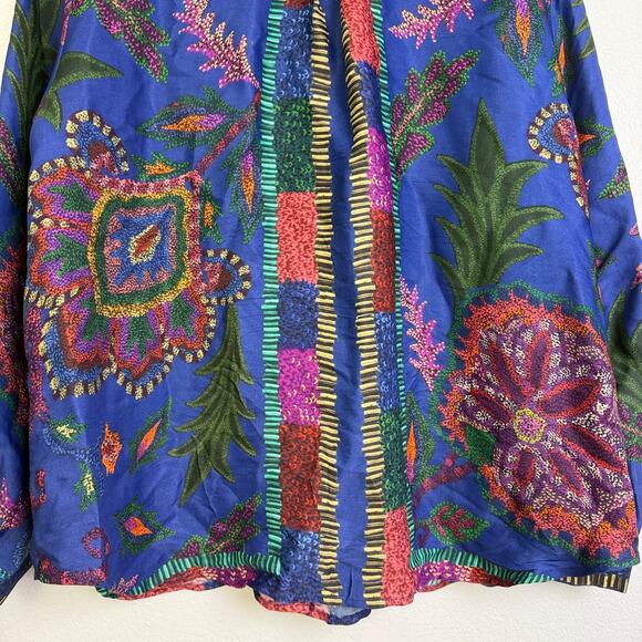 Farm Rio Sunset Tapestry Print Blouse Womens Small Blue Floral Long Sleeve Shirt - Picture 9 of 12
